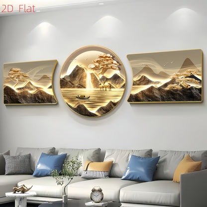 3er-Set 2D Wandbilder mit Elchmotiv – gerahmte Kunst für Wohnzimmer, Schlafzimmer & Flur – HD-Druck, schwarze Harzrahmen mit Goldakzent - FUXLShop
