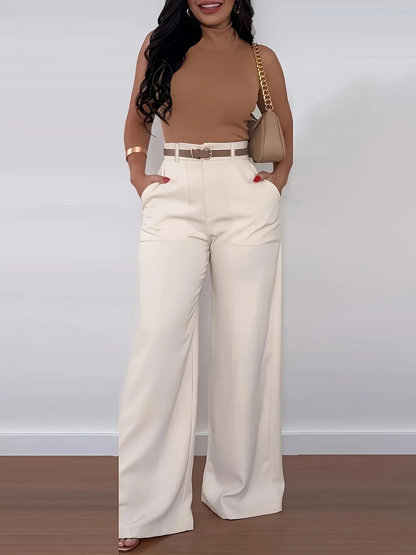 Elegante High-Waist Marlene-Hose – Weites Bein, Unifarben, Ganzjährig Tragbar - FUXLShop