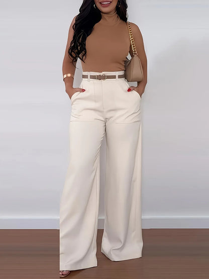 Elegante High-Waist Marlene-Hose – Weites Bein, Unifarben, Ganzjährig Tragbar - FUXLShop
