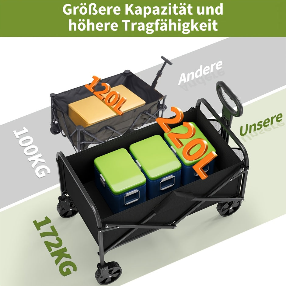 Faltbarer Bollerwagen 220L – Geländewagen bis 170 kg, klappbar