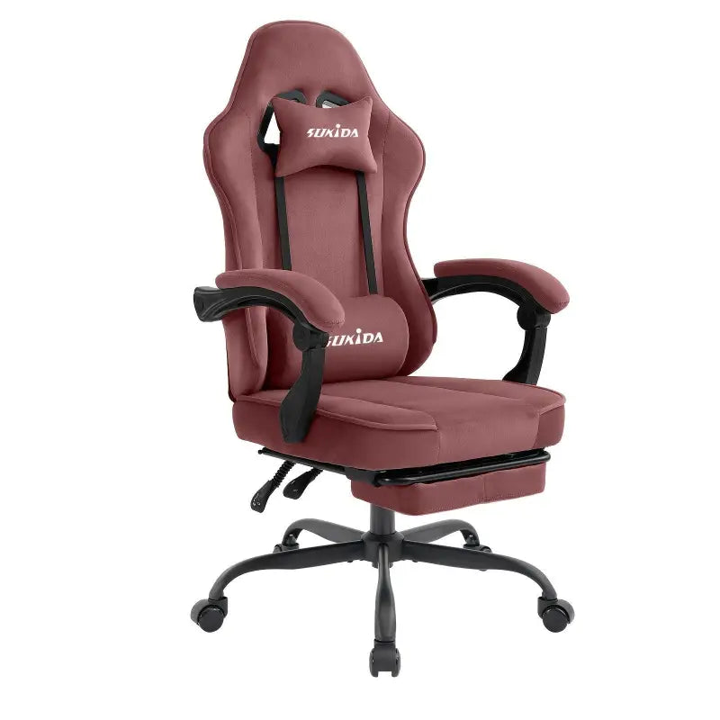 Maroon gaming chair samt mit fußstütze ergonomisch drehbar memory foam sukida online bestellen geschenkideen günstig