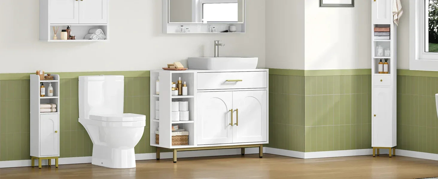 Waschbeckenunterschrank 80cm – 1 Schublade, 2 Türen & offenes Regal - FUXLShop