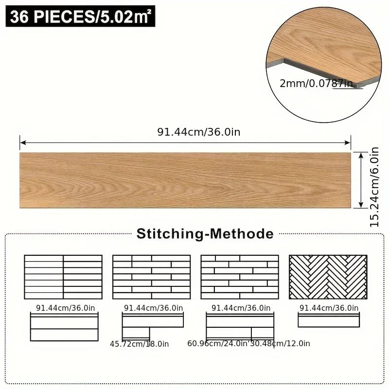 Vinyl Bodenbelag Selbstklebend 18-36 Stück - PVC Bodenfliesen Holzoptik Eiche 2,5-5m² für Küche & Wohnzimmer - FUXLShop