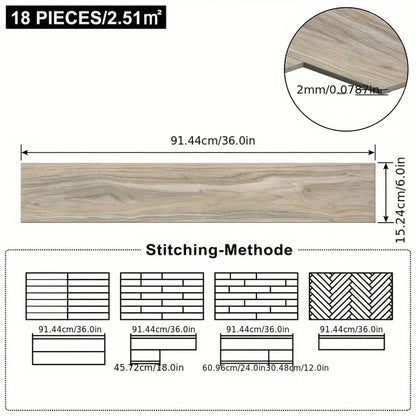 Vinyl Bodenbelag Selbstklebend 18-36 Stück - PVC Bodenfliesen Holzoptik Eiche 2,5-5m² für Küche & Wohnzimmer - FUXLShop