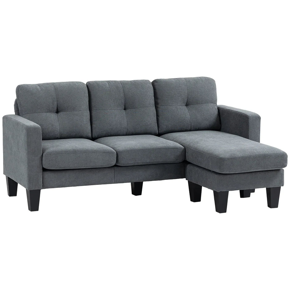 Ecksofa L-Form mit wendebarer Chaiselongue – Federkern & Schaumstoff, Leinenoptik Grau - FUXLShop