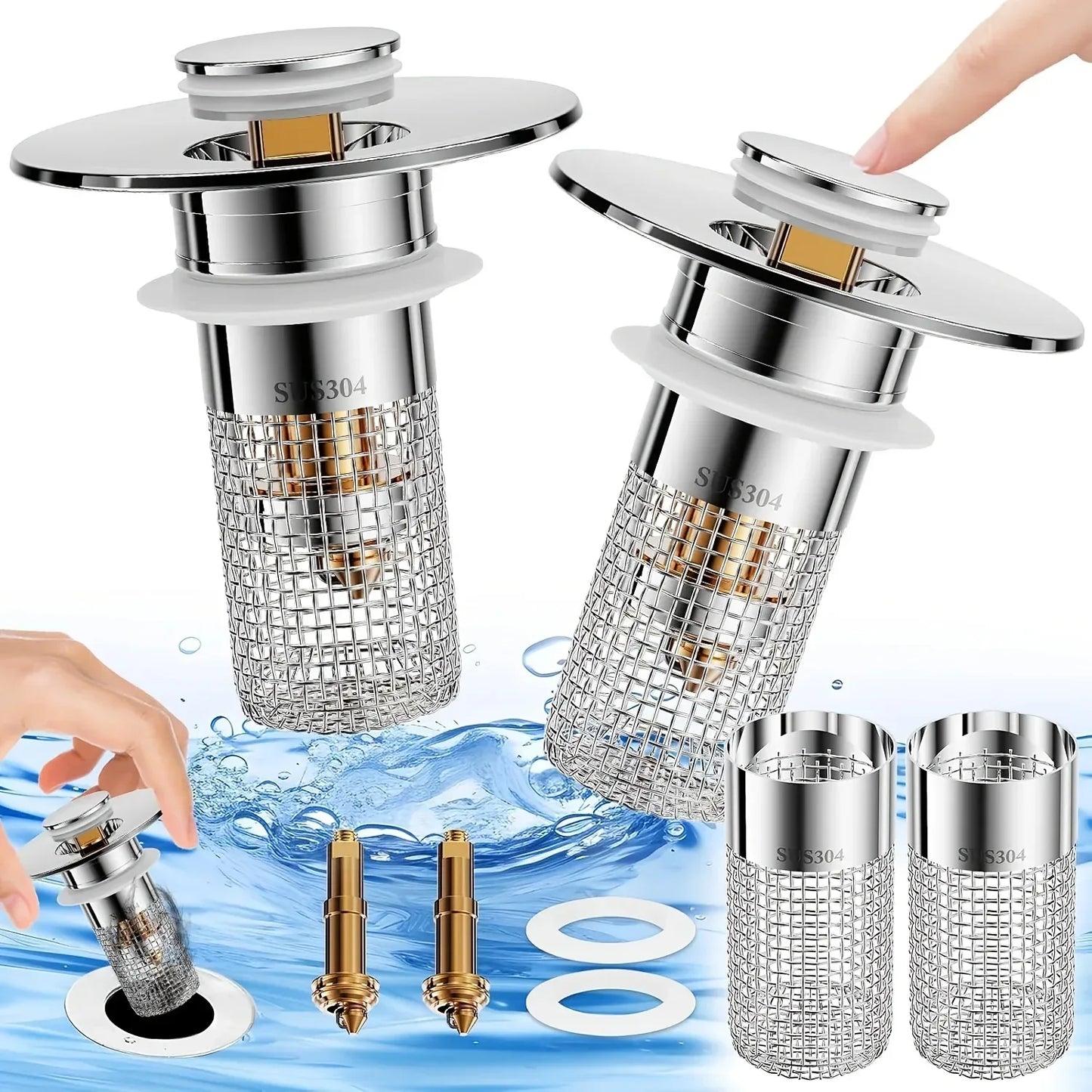 Abflusssieb Edelstahl - Waschbecken Stöpsel mit Haarfänger (2,2-3,3 cm) - FUXLShop