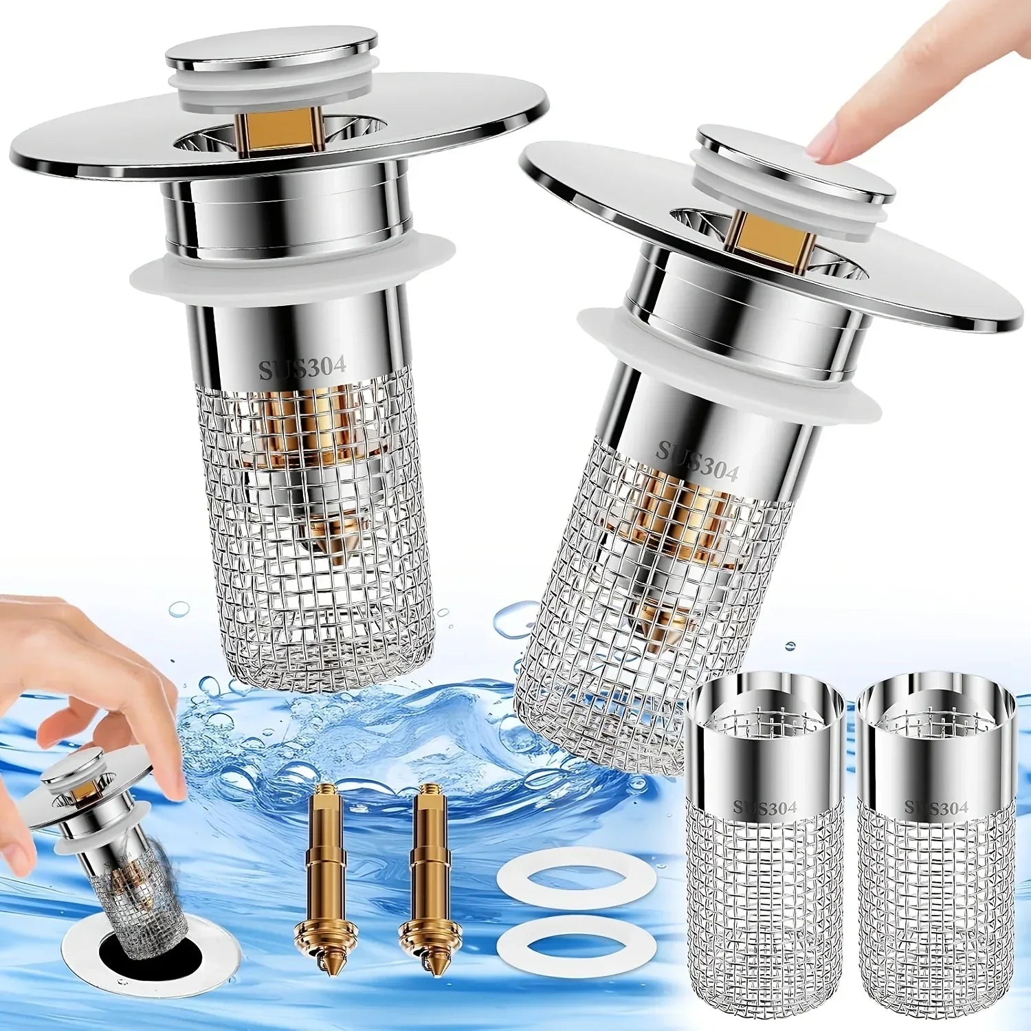 Abflusssieb Edelstahl - Waschbecken Stöpsel mit Haarfänger (2,2-3,3 cm) - FUXLShop