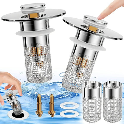 Abflusssieb Edelstahl - Waschbecken Stöpsel mit Haarfänger (2,2-3,3 cm) - FUXLShop