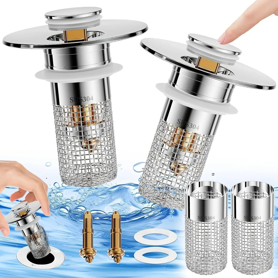 Abflusssieb Edelstahl - Waschbecken Stöpsel mit Haarfänger (2,2-3,3 cm) - FUXLShop