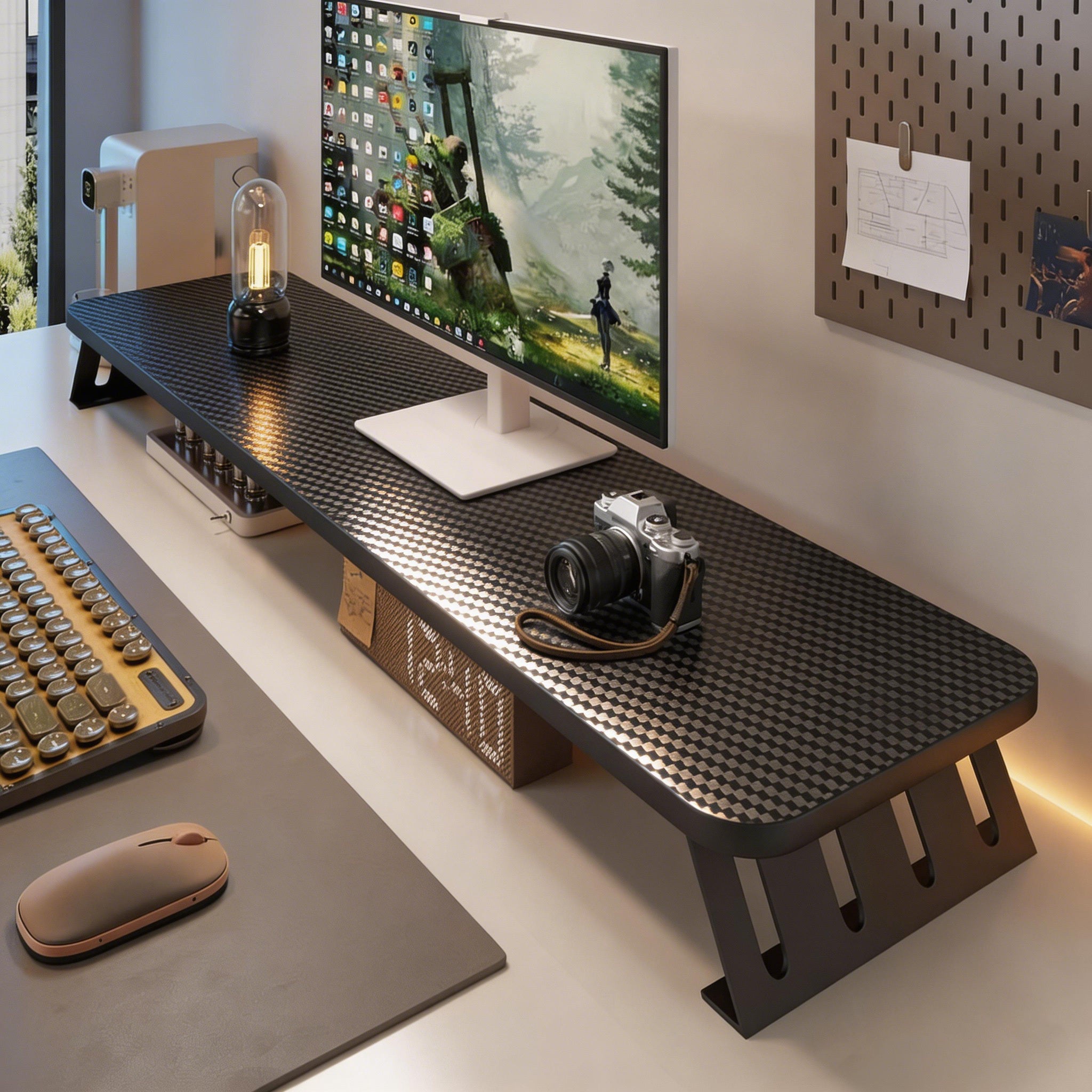 Monitorständer mit Schublade & verstellbarem Winkel – Holzoptik, Ergonomisch, für Monitor & Laptop