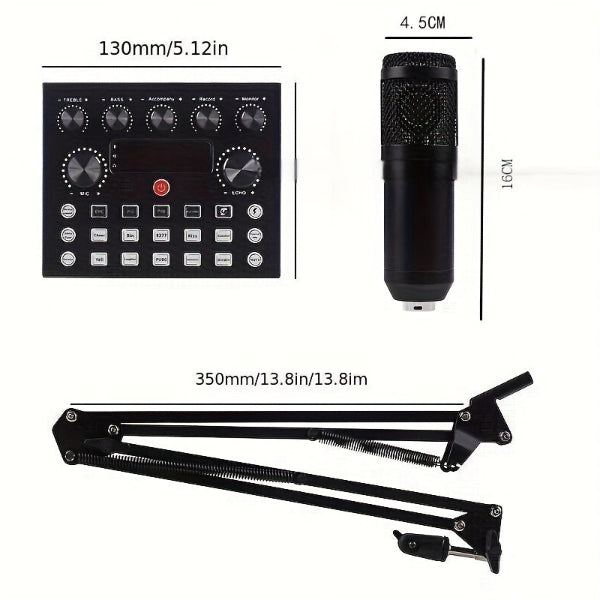All-in-One Streaming Audio Kit mit BM800 Mikrofon, V8S Mixer & Zubehör – Metallgehäuse, USB, Geräuschunterdrückung, Soundeffekte, Dual-Device, ideal für Podcast & YouTube - FUXLShop