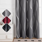 Verdunkelungsvorhänge 2er set mit geometrische wellen-muster silber, 213cm lang, blickdicht und wärmeisolierend
