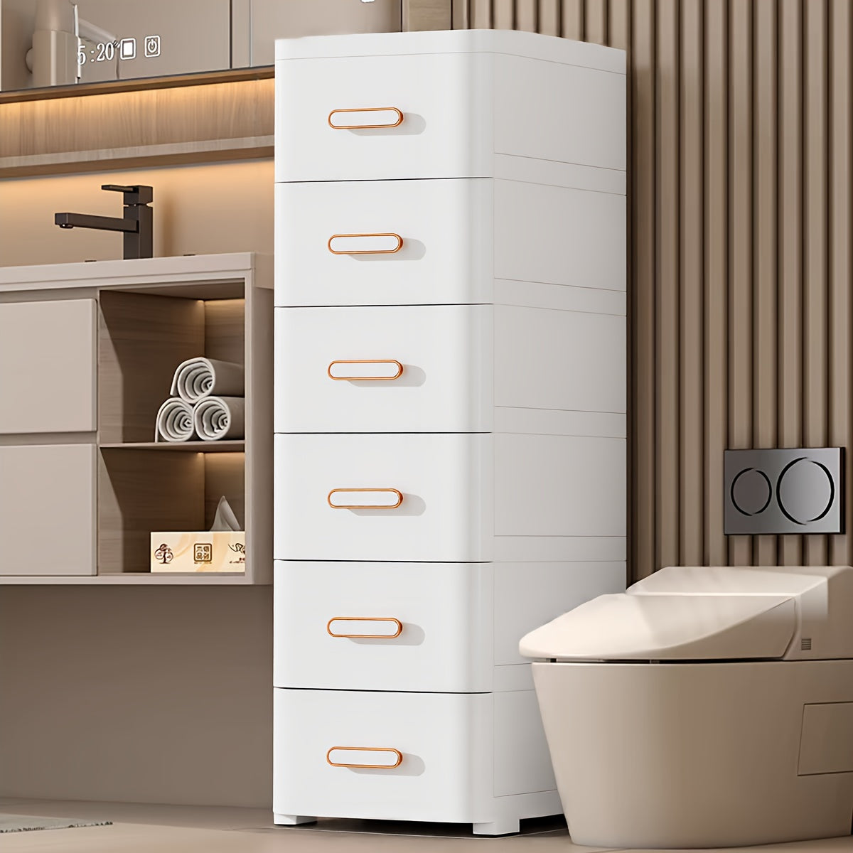 5-stufiges Regal im Industrie-Stil mit 6 transparenten Kunststoffschubladen, ideal für vielseitige Aufbewahrung in Wohn- und Arbeitsräumen