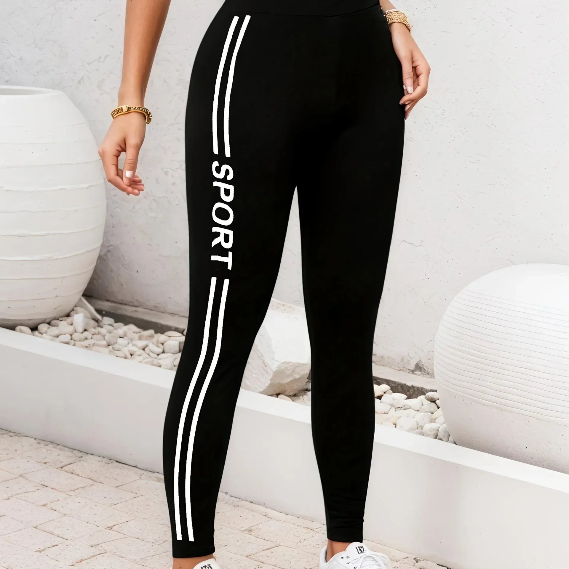 Damen Leggings Schwarz Cropped – Hoch-Elastisch, Letter Print – Sport & Freizeit S-XXL - FUXLShop