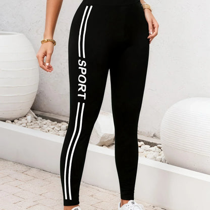 Damen Leggings Schwarz Cropped – Hoch-Elastisch, Letter Print – Sport & Freizeit S-XXL - FUXLShop
