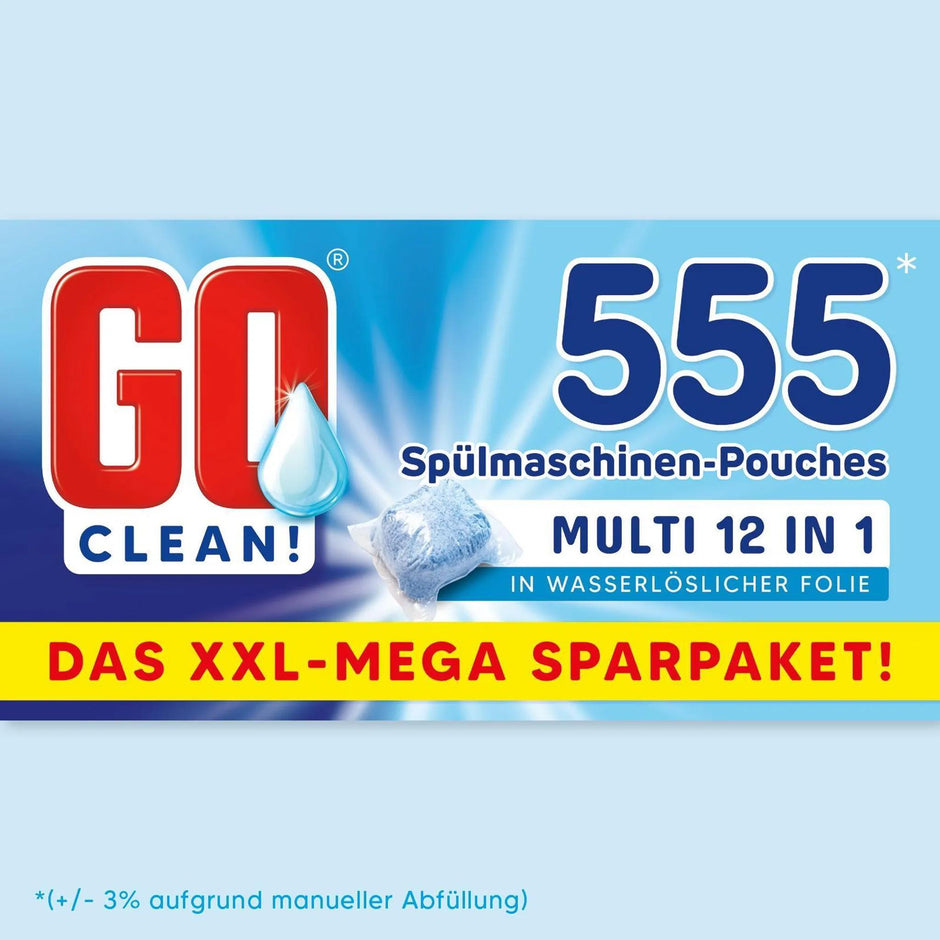 GO clean! Spülmaschinentabs 12-in-1 – 18g Tabs in löslicher Folie, 2,5–10 kg