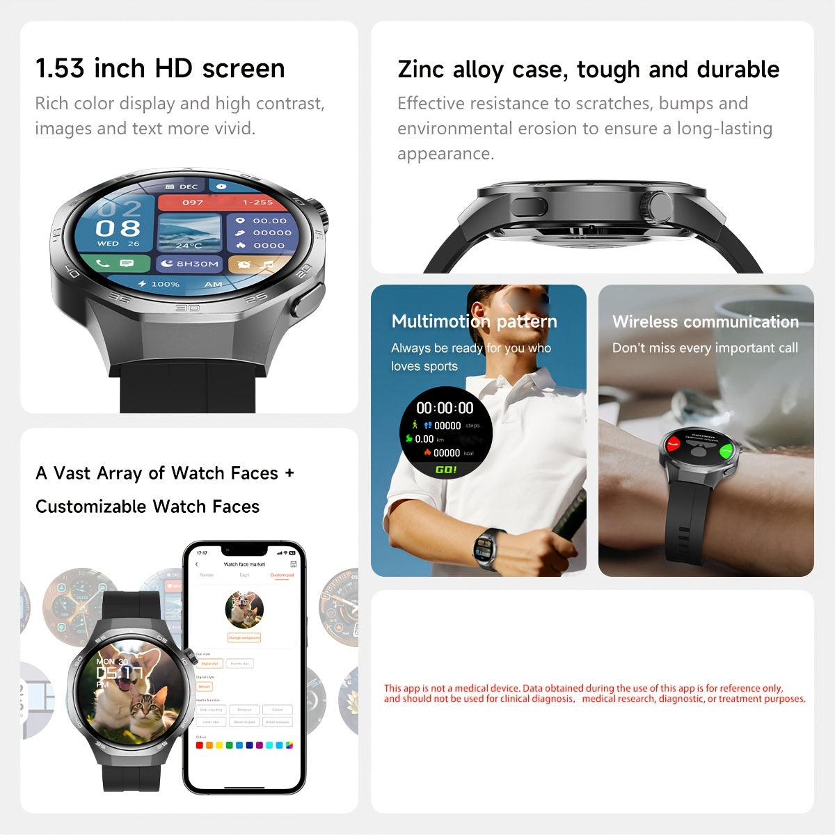 GPS Smartwatch Herren 1.53" HD Display 100+ Sportmodi NFC Bluetooth