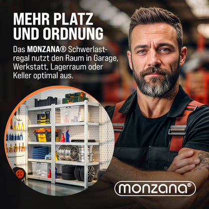 2X Schwerlastregal 180x90x40cm | 1750kg Traglast | 10 MDF-Böden | Kellerregal | Werkstattregal | Metallregal | Modular | Silbern