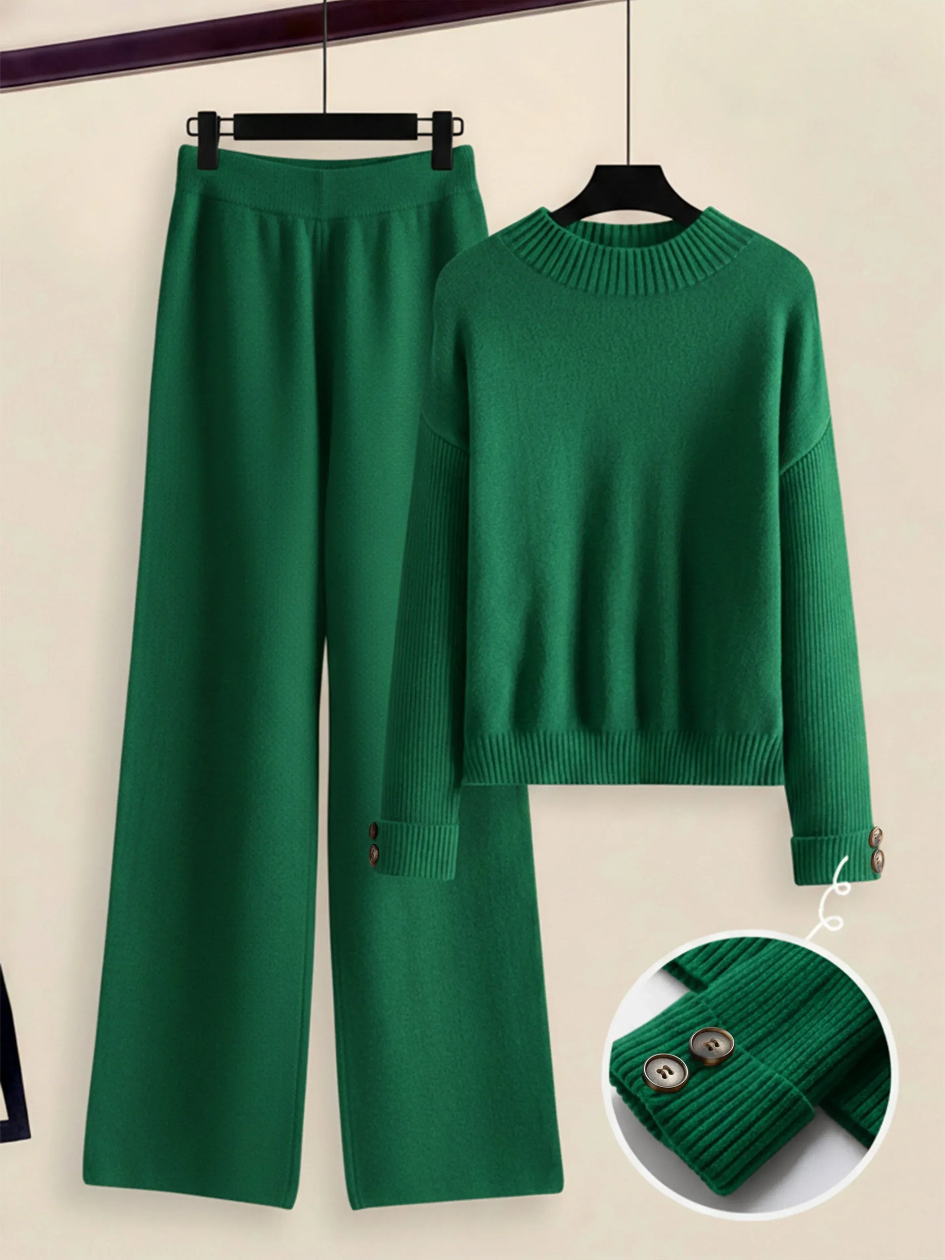 Damen Zweiteiler-Set mit Seitenstreifen – Rundhals Pullover & Gerade Hose, Weiche Freizeitkleidung für Herbst & Winter - FUXLShop
