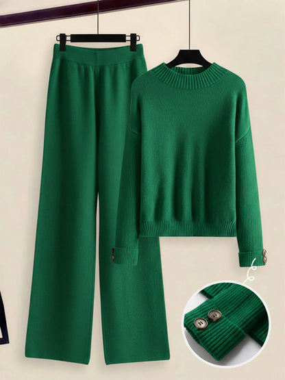 Damen Zweiteiler-Set mit Seitenstreifen – Rundhals Pullover & Gerade Hose, Weiche Freizeitkleidung für Herbst & Winter - FUXLShop
