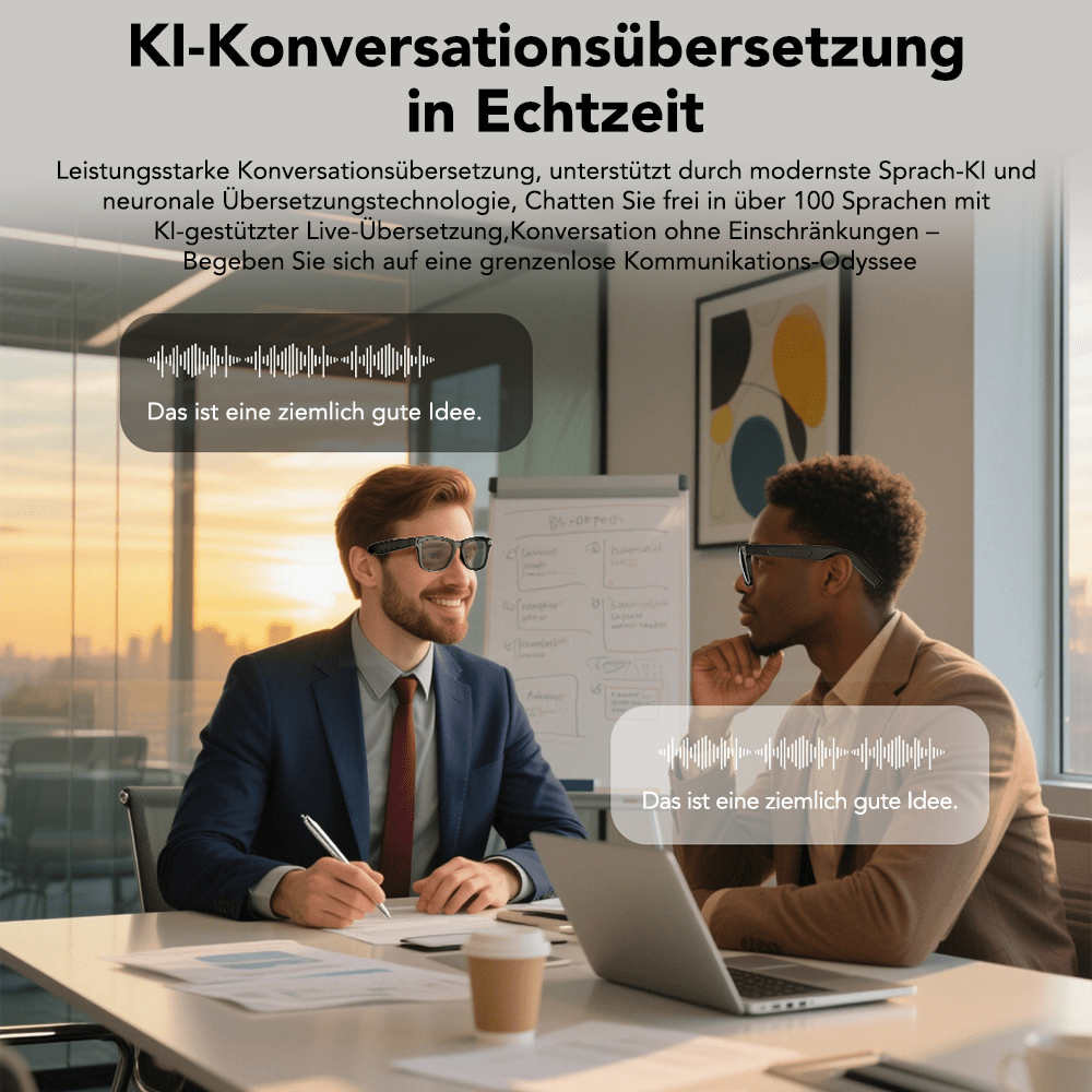 2025 Smart AI Brille mit Echtzeit Übersetzung, 2K Aufnahme, FPV Video und Wireless Calling