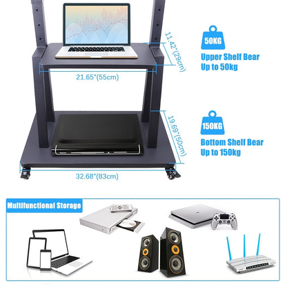 Mobiler TV-Ständer mit Rollen – Höhenverstellbar, stabiler Bodenständer für 32–100 Zoll Flachbildschirme – bis 80 kg Tragkraft, inkl. Ablage - FUXLShop