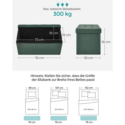 Sitzbank mit Stauraum – Faltbarer Hocker Ottoman 76x38x38cm, bis 300kg belastbar - FUXLShop
