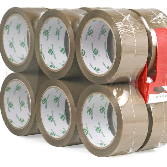12 Rollen starkes PP-Klebeband mit Abroller – wasserfest, haftstark, ideal für Holz, Kunststoff, Glas, Stoff & Umzüge