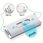 Dual-USB-Stick mit USB-C und USB 3.0 – OTG, ausziehbar, 32 bis 256 GB, Silber