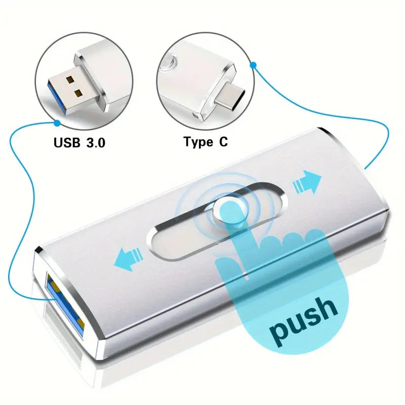 Dual-usb-stick mit usb-c und usb 3.0 ausziehbar in silber online bestellen als günstige angebote und geschenkideen