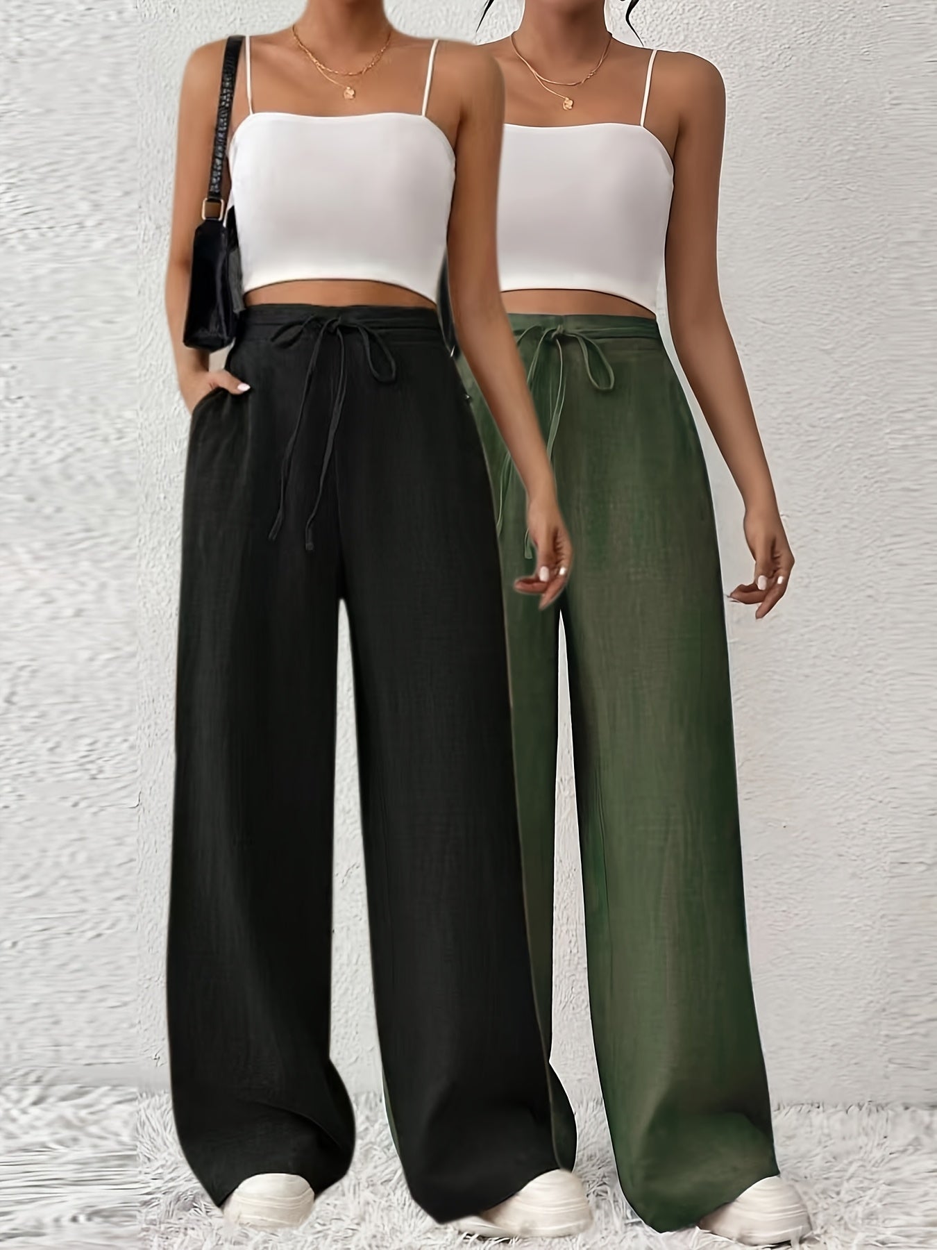 2er-Set Damen Elegante Weite Stoffhosen mit Taschen – Gerade Beinform, Einfarbig, Bequem für Frühling/Sommer/Herbst, Casual & Business Look