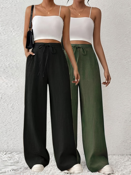 2er-Set Damen Elegante Weite Stoffhosen mit Taschen – Gerade Beinform, Einfarbig, Bequem für Frühling/Sommer/Herbst, Casual & Business Look