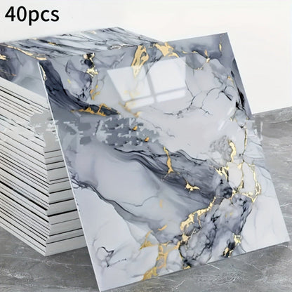 40x Selbstklebende Fliesenaufkleber in Marmor-Optik – Weiß & Grau – Wasserfest, Rückstandsfrei, für Küche, Bad, Boden & Wand – DIY-freundlich - FUXLShop