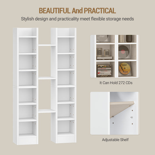 CD Regal 14 Ebenen Weiß - Freistehendes Medienregal 2-teilig für Wohnzimmer & Arbeitszimmer