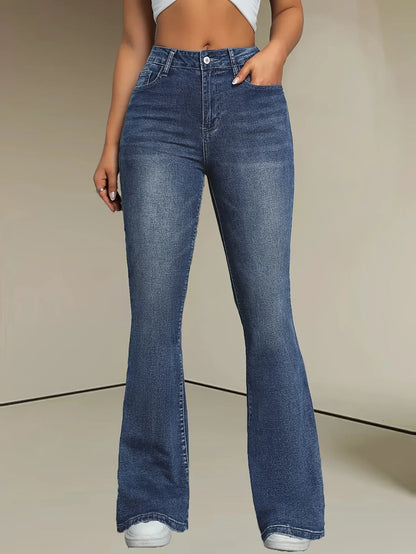 Damen Schlaghose Blau Retro High-Waist – Stretch Flared Pants - FUXLShop