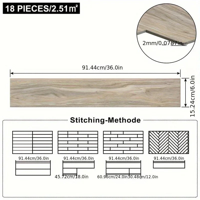Vinyl Bodenbelag Selbstklebend 18-36 Stück - PVC Bodenfliesen Holzoptik Eiche 2,5-5m² für Küche & Wohnzimmer - FUXLShop