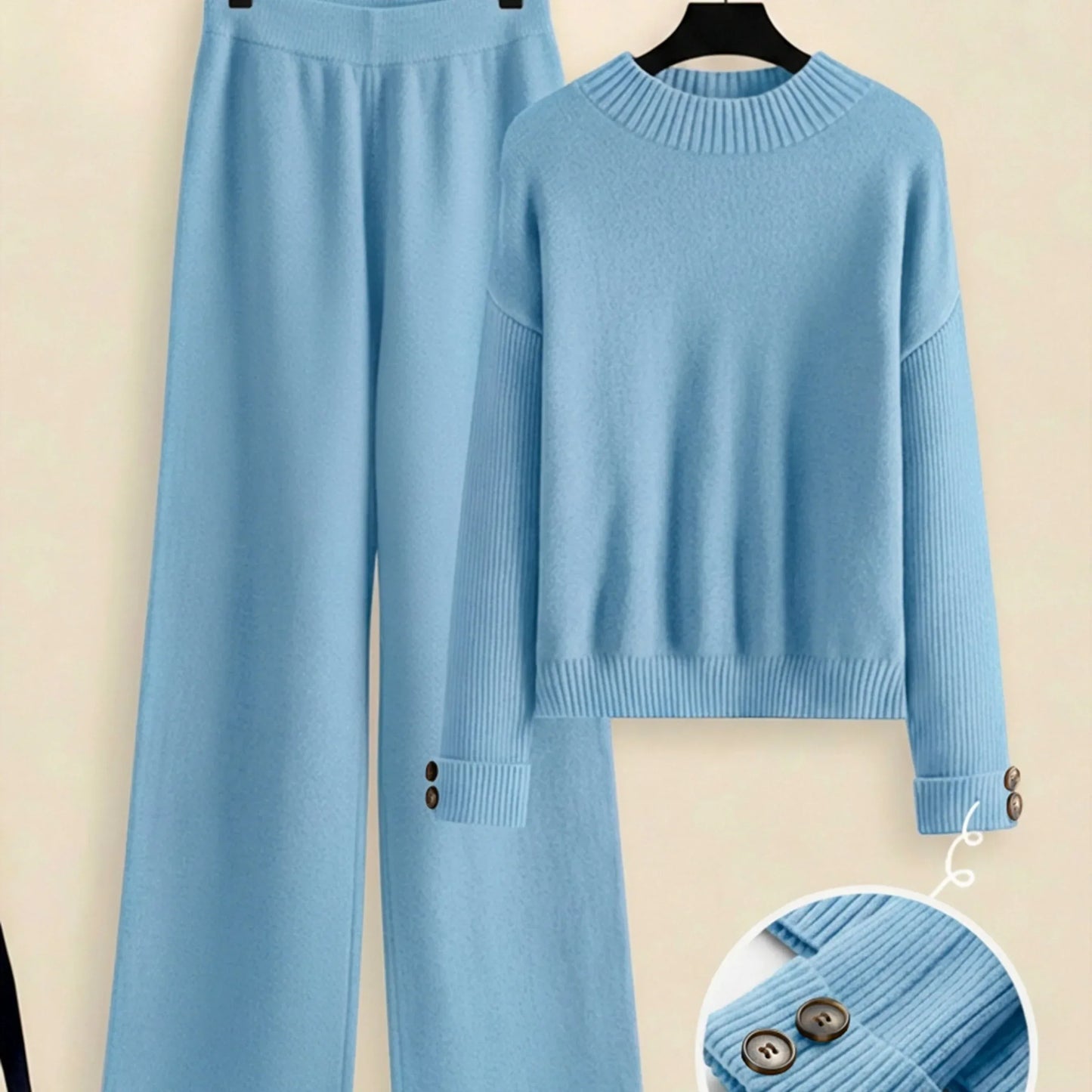 Damen Zweiteiler-Set mit Seitenstreifen – Rundhals Pullover & Gerade Hose, Weiche Freizeitkleidung für Herbst & Winter - FUXLShop