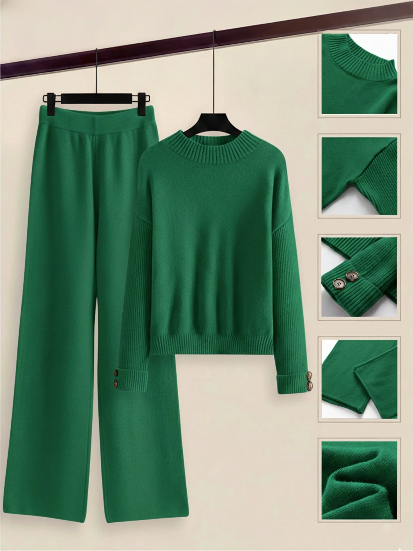 Damen Zweiteiler-Set mit Seitenstreifen – Rundhals Pullover & Gerade Hose, Weiche Freizeitkleidung für Herbst & Winter - FUXLShop