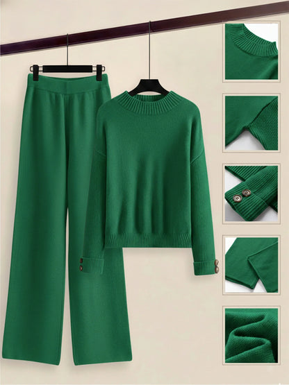 Damen Zweiteiler-Set mit Seitenstreifen – Rundhals Pullover & Gerade Hose, Weiche Freizeitkleidung für Herbst & Winter - FUXLShop