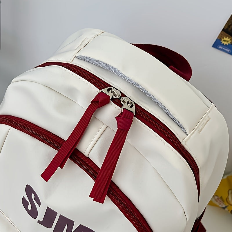 Robuster Oxford-Rucksack – Weiß-Grün, stilvoller Tagesrucksack mit verstellbaren Trägern, mehreren Fächern & Reißverschluss – ideal für Schule & Reisen