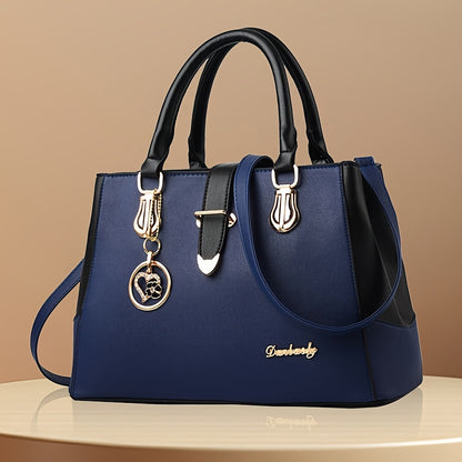 Damen Schultertasche mit Buchstaben-Detail – Elegante Handtasche mit Doppelgriff, große Arbeitstasche, schlichtes Design, für Büro & Alltag, mehrere Farben