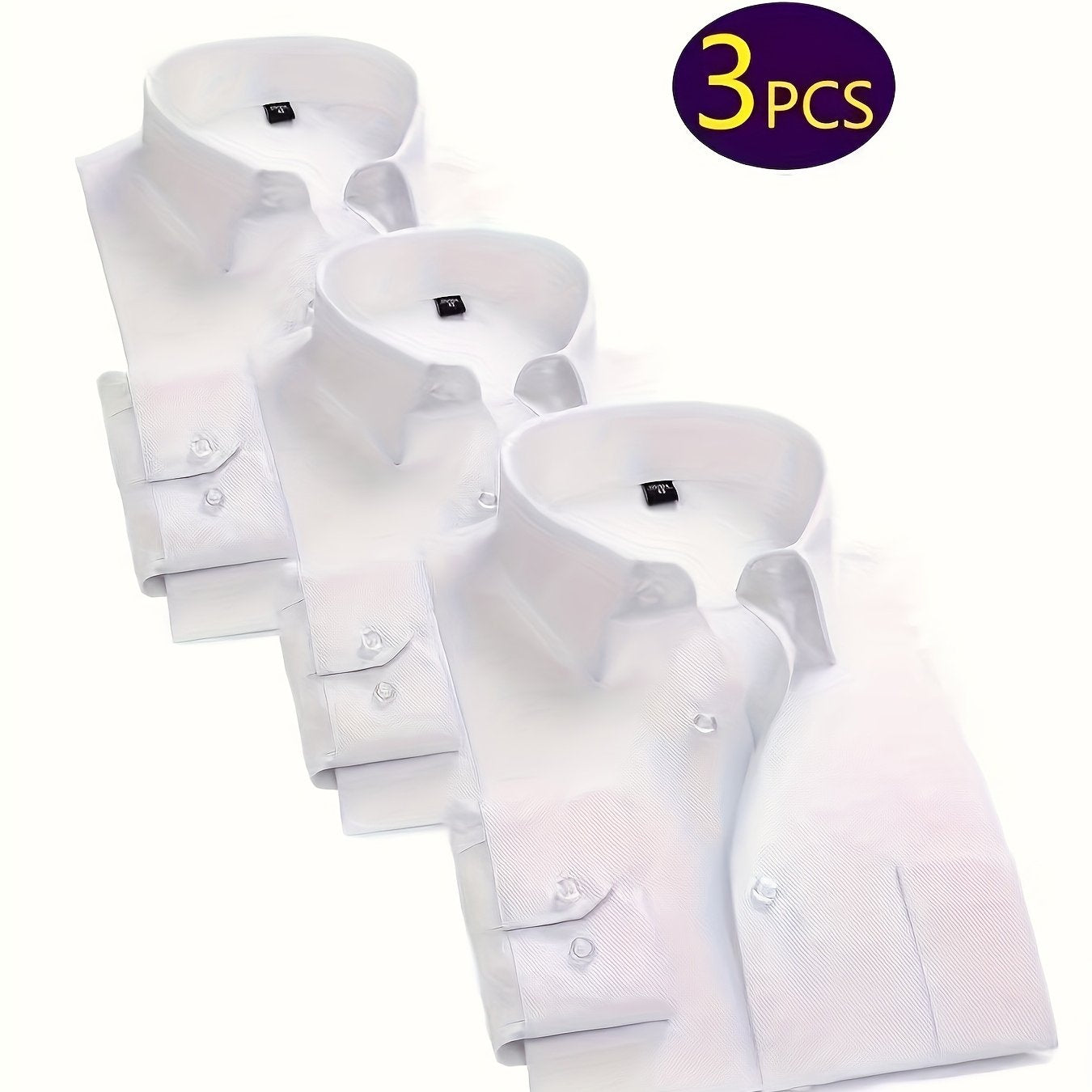 3er-Pack Herren Business-Freizeithemden – Langarm, einfarbig, Regular Fit, mit Taschen – Polyester-Mix, ideal für Frühling & Herbst, vielseitig kombinierbar