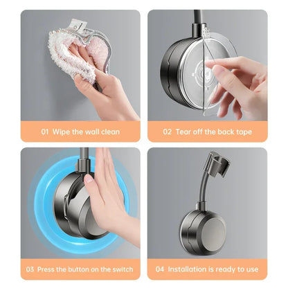 Verstellbarer Duschkopfhalter mit Saugnapf – Wandmontage ohne Bohren, ABS-Kunststoff, Grau - FUXLShop
