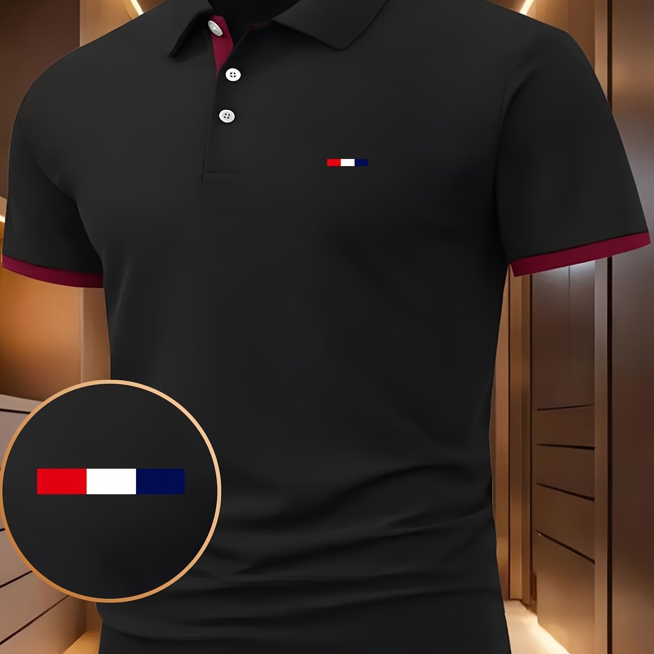 Herren -Shirt Rot mit weiß-blauem Muster – Kurzarm, Knopfkragen, leicht dehnbar, ideal für Sommer & Freizeit