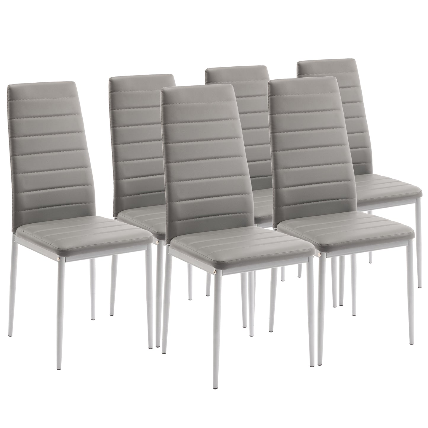 Bonlo Esszimmerstühle 6er-Set – gepolstert mit Metallbeinen, Kunstlederbezug, bis 140 kg belastbar, grau – ideal für Esszimmer, Wohnzimmer & Büro