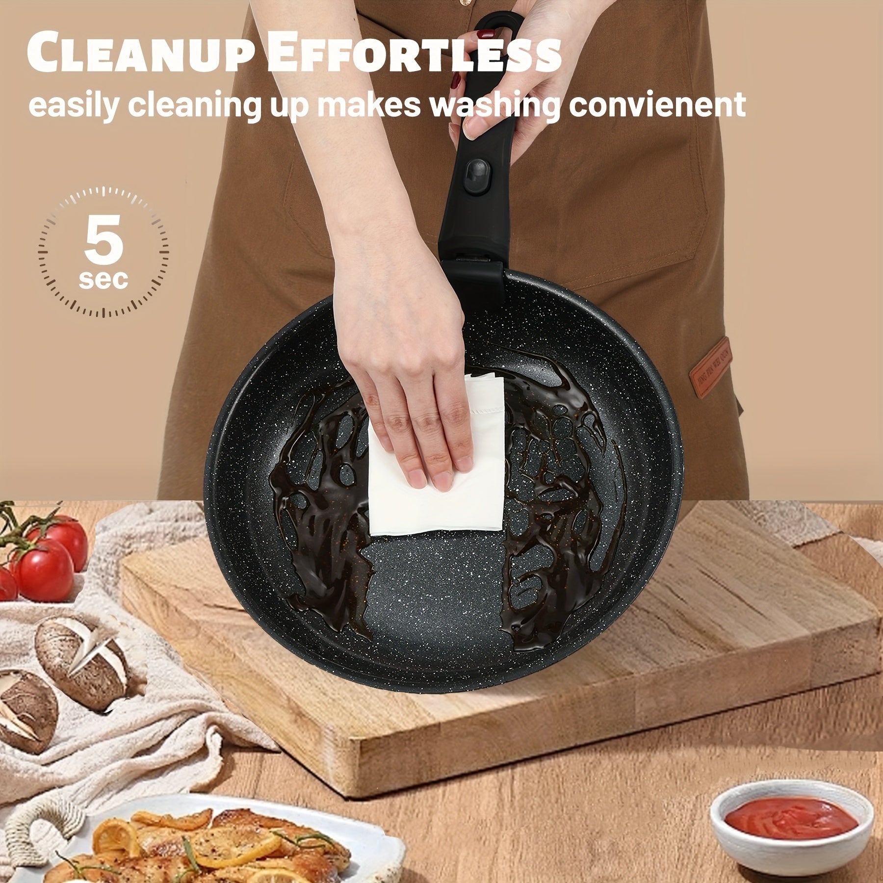 Kpxsiaion Keramik Antihaft-Kochgeschirr-Set mit abnehmbaren Griffen, induktionsgeeignet, stapelbar – Schwarz