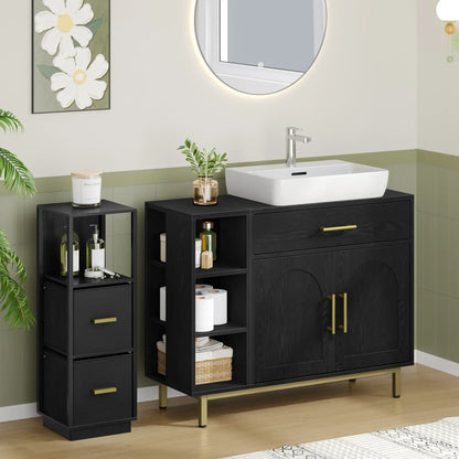 Waschbeckenunterschrank 80cm – 1 Schublade, 2 Türen & offenes Regal - FUXLShop