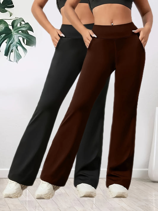 2er - Set Damen High - Waist Weite Flare - Hosen – Dehnbarer Elastikbund, atmungsaktiver lockerer Schnitt für Yoga, Spaziergänge & Freizeit, Olivgrün & Schwarz, Seitentaschen, Ganzjahreskomfort - FUXL - Shopify