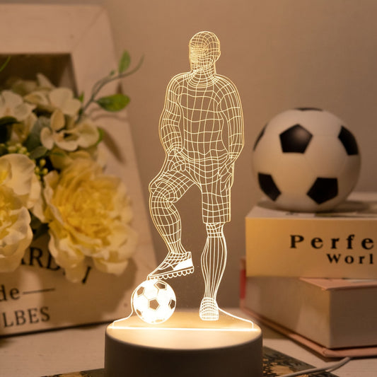 3D LED Tischlampe Fußballspieler – USB-betrieben, Acryl-Design, Sport-Dekolicht für Wohnzimmer, Schlafzimmer, Nachttisch – ohne Batterie