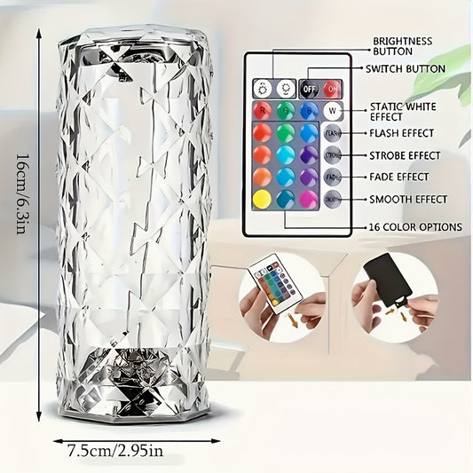 Rose Crystal Tischlampe – 16 Farben, Touch & Fernbedienung, USB, dimmbar, romantisch, Geschenkidee für Zuhause & Events